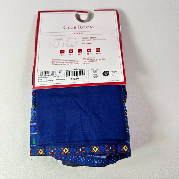 ** 2 PACK NEW Size Small Men’s Club Room Navy and Patterned Boxers 100 % Cotton - Picture 2 of 4